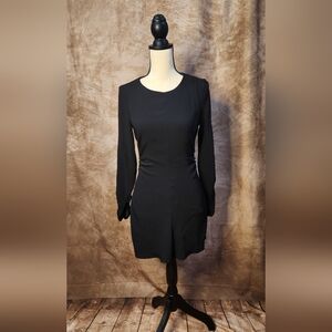 ZARA Black Long Sleeve Ruched Mini Dress – Side Gathered Bodycon Dress – Size S